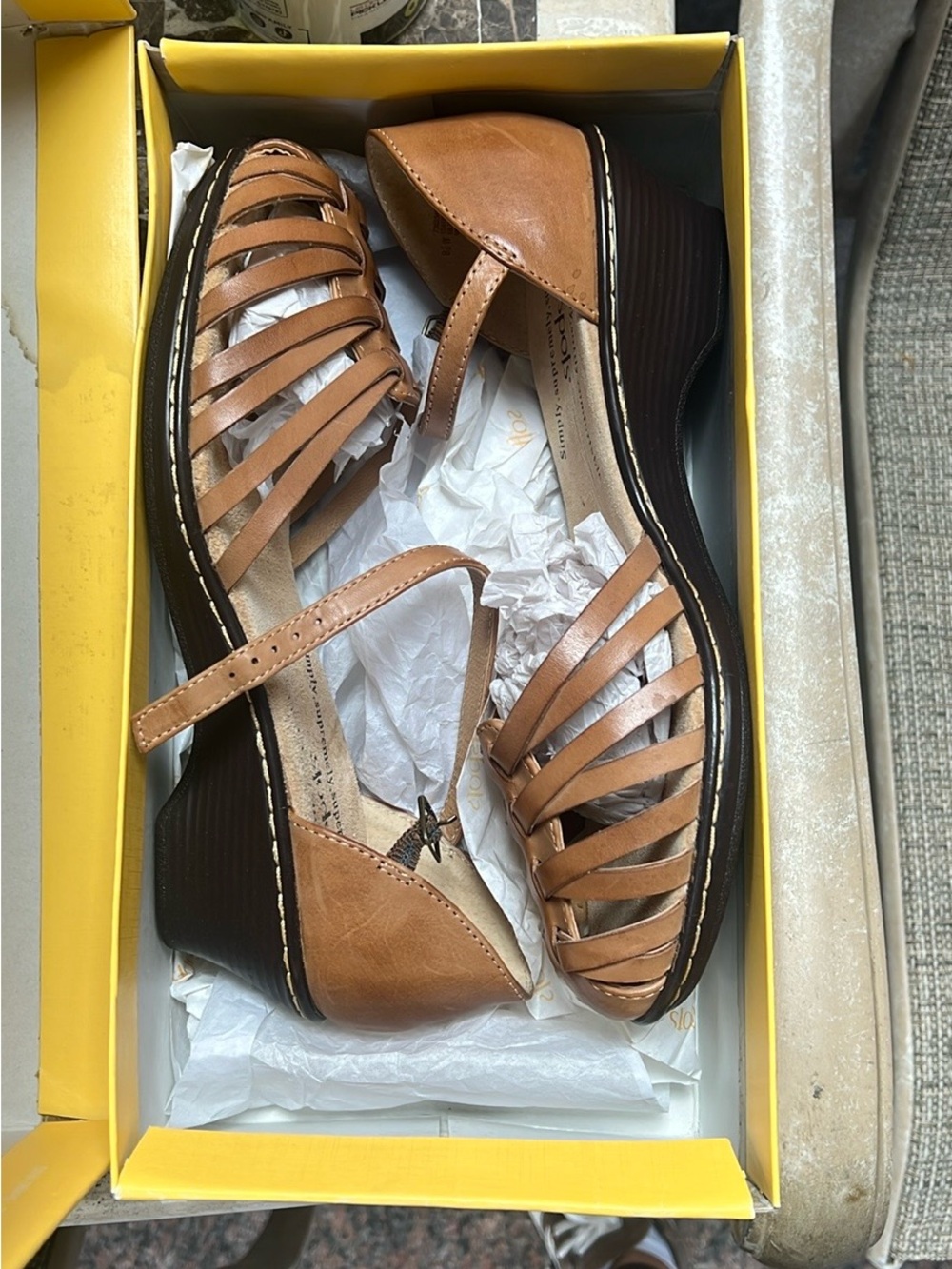 Softspots Tan Strappy Wedge Sandals